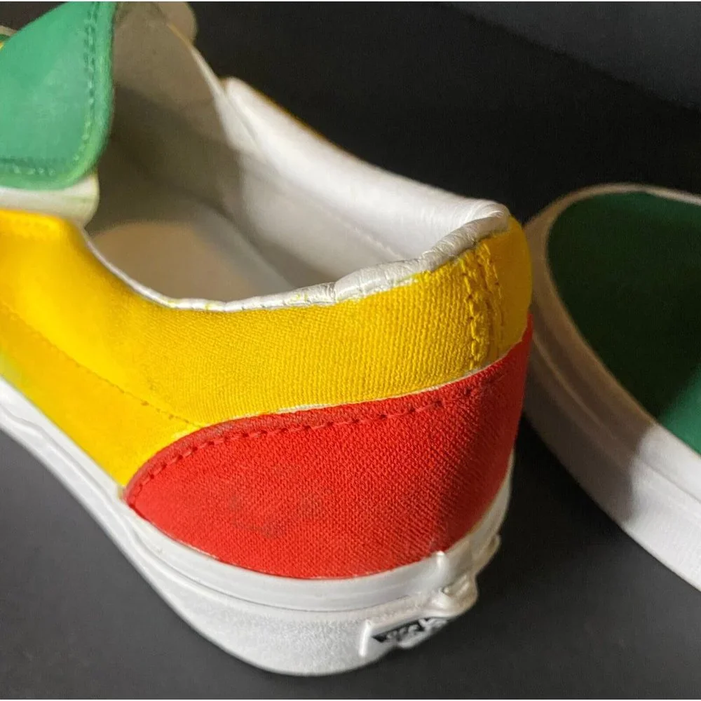 Vans Slip On Unisex CH Yellow Green Red Heart Men 6 Women 7.5